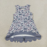 GSD4226 Camo Bows Game Day Scallop Edge Yoga Girl's Dress Onesie