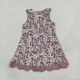 GSD4227 Hunting Camo Bows Scallop Edge Yoga Girl's Dress Onesie