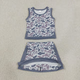 GSD4230 Hunting Camo Grey Yoga Girls Skorts Set
