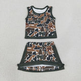 GSD4233 Hunting Camo Grey Yoga Cheer Girls Skorts Set