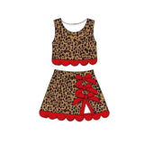 Preorder Samples GSD4234 Leopard Red Scallop Edge Yoga Girls Skorts Set