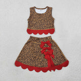 GSD4234 Leopard Red Scallop Edge Yoga Girls Skorts Set