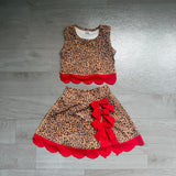 Preorder Samples GSD4234 Leopard Red Scallop Edge Yoga Girls Skorts Set
