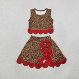 GSD4234 Leopard Red Scallop Edge Yoga Girls Skorts Set