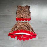 Preorder Samples GSD4234 Leopard Red Scallop Edge Yoga Girls Skorts Set