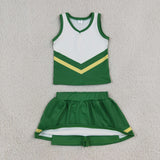 GSD4238 Team Stripe Green Cheer Yoga Girls Skorts Set