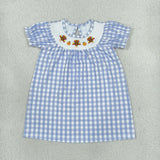 GSD4250 Smocked Thanksgiving Day Turkey Pumpkin Plaid Girl's Dress