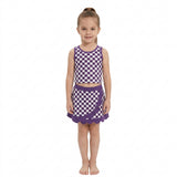 GSD4251 Purple Plaid Scallop Edge Yoga Girls Skorts Set