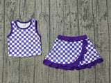 Preorder Samples GSD4251 Purple Plaid Scallop Edge Yoga Girls Skorts Set
