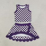GSD4251 Purple Plaid Scallop Edge Yoga Girls Skorts Set