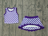 Preorder Samples GSD4251 Purple Plaid Scallop Edge Yoga Girls Skorts Set