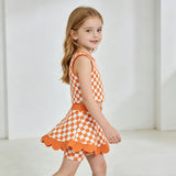 GSD4252 Orange Plaid Scallop Edge Yoga Girls Skorts Set
