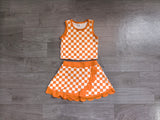 Preorder Samples GSD4252 Orange Plaid Scallop Edge Yoga Girls Skorts Set