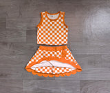 Preorder Samples GSD4252 Orange Plaid Scallop Edge Yoga Girls Skorts Set