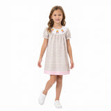 GSD4258 Smocked Fall Pumpkin Car Plaid Girl's Dress
