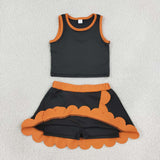 GSD4259 Orange Black Scallop Edge Yoga Girls Skorts Set