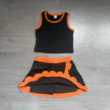 Preorder Samples GSD4259 Orange Black Scallop Edge Yoga Girls Skorts Set