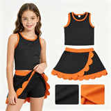 GSD4259 Orange Black Scallop Edge Yoga Girls Skorts Set