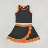 GSD4259 Orange Black Scallop Edge Yoga Girls Skorts Set