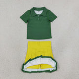 GSD4261 Green Pleated Yoga Polo Girls Skorts Set