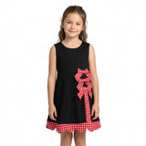 GSD4263 Red Plaid Black Scallop Edge Yoga Girl's Dress Onesie
