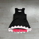 Preorder Samples GSD4263 Red Plaid Black Scallop Edge Yoga Girl's Dress Onesie