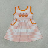 GSD4265 Embroidery Fall Pumpkin Bows Stripe Pink Girl's Dress