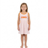 GSD4265 Embroidery Fall Pumpkin Bows Stripe Pink Girl's Dress