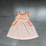 Preorder Samples GSD4265 Embroidery Fall Pumpkin Bows Stripe Pink Girl's Dress
