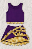 Preorder Samples GSD4267 Purple Yellow Plaid Bows Scallop Edge Yoga Girls Skorts Set