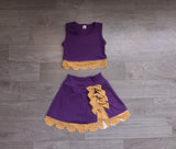 Preorder Samples GSD4267 Purple Yellow Plaid Bows Scallop Edge Yoga Girls Skorts Set