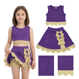 GSD4267 Purple Yellow Plaid Bows Scallop Edge Yoga Girls Skorts Set