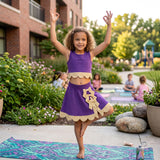 GSD4267 Purple Yellow Plaid Bows Scallop Edge Yoga Girls Skorts Set