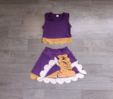 Preorder Samples GSD4267 Purple Yellow Plaid Bows Scallop Edge Yoga Girls Skorts Set