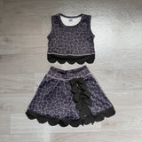 Preorder Samples GSD4268 Black Leopard Bows Scallop Edge Yoga Girls Skorts Set