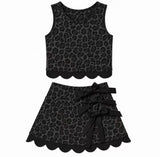 Preorder Samples GSD4268 Black Leopard Bows Scallop Edge Yoga Girls Skorts Set