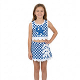 GSD4283 School Team Mascot Plaid Bows Scallop Edge Yoga Girls Skorts Set