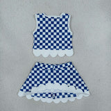 GSD4283 School Team Mascot Plaid Bows Scallop Edge Yoga Girls Skorts Set