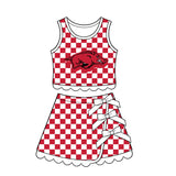 Preorder MOQ 5 pcs Each Style School Team Mascot Bows Scallop Edge Yoga Girls Skorts Set