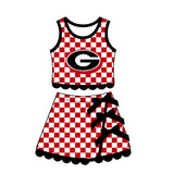Preorder MOQ 5 pcs Each Style School Team Mascot Bows Scallop Edge Yoga Girls Skorts Set