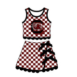 Preorder MOQ 5 pcs Each Style School Team Mascot Bows Scallop Edge Yoga Girls Skorts Set