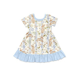 Preorder MOQ 5 pcs Each Style Easter Bunny Flower Blue Kids Matching Clothes