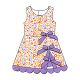 Preorder MOQ 5 pcs Each Style Colorful Leopard Bows Scallop Edge Yoga Girl's Dress Kids Matching Clothes