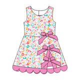 Preorder MOQ 5 pcs Each Style Colorful Leopard Bows Scallop Edge Yoga Girl's Dress Kids Matching Clothes