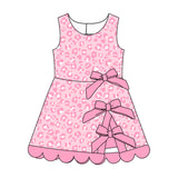 Preorder MOQ 5 pcs Each Style Colorful Leopard Bows Scallop Edge Yoga Girl's Dress Kids Matching Clothes