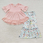 SALE GSPO0115 Farm Cow Blue Pink Cute Ruffles Girl's Set