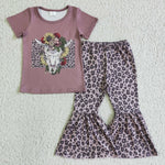 SALE GSPO0152  Skull Bull Leopard Brown Girl's Set