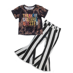 GSPO0661 Thankful Grateful Blessed Fashion Denim Jeans 2 Pcs Girl's Set