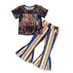 GSPO0662 Thankful Grateful Blessed Stripe Denim Jeans 2 Pcs Girl's Set