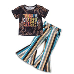 GSPO0663 Thankful Grateful Blessed New Stripe Denim Jeans 2 Pcs Girl's Set